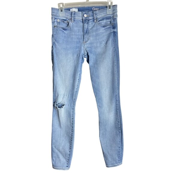 Gap 1969 Jeans Blue True Skinny Light Authentic Distressed Grunge Womens 27 - Picture 1 of 11